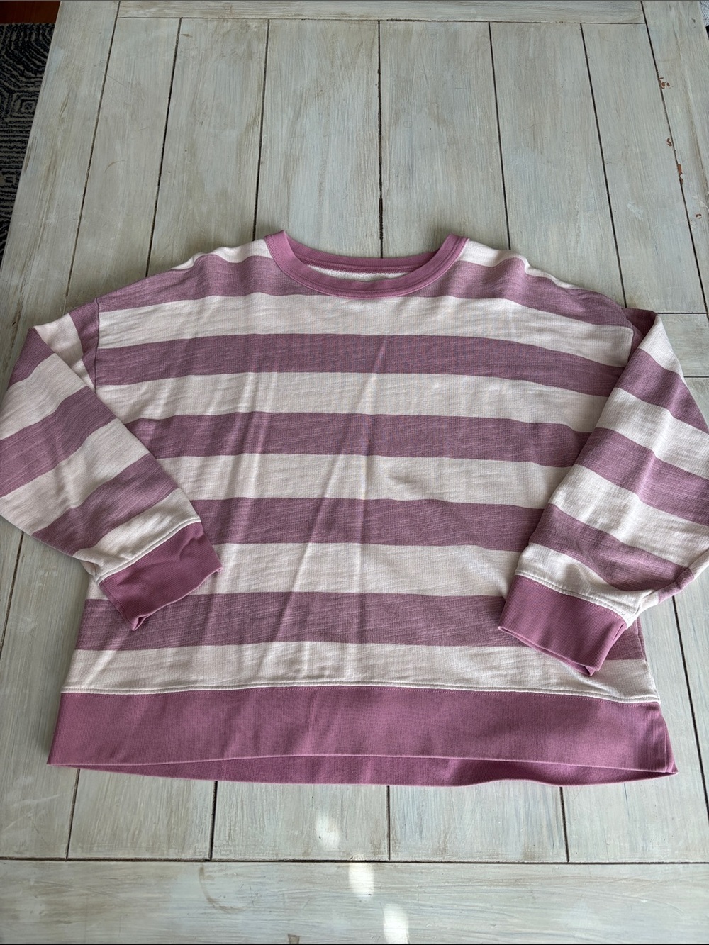 J Crew Vintage Fleece Pink Ivory Striped Long Sleeve Tee Large